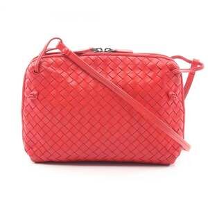 BOTTEGA VENETA Red Leather Intrecciato Shoulder Bag